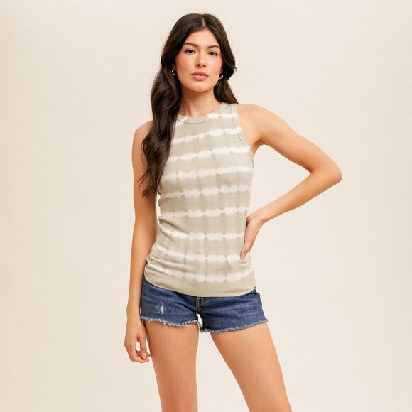 HEM & THREAD Sage Cloud Tie-Dye Ribbed Tank Top | Sleeveless Summer Knit - Picture 1 of 4